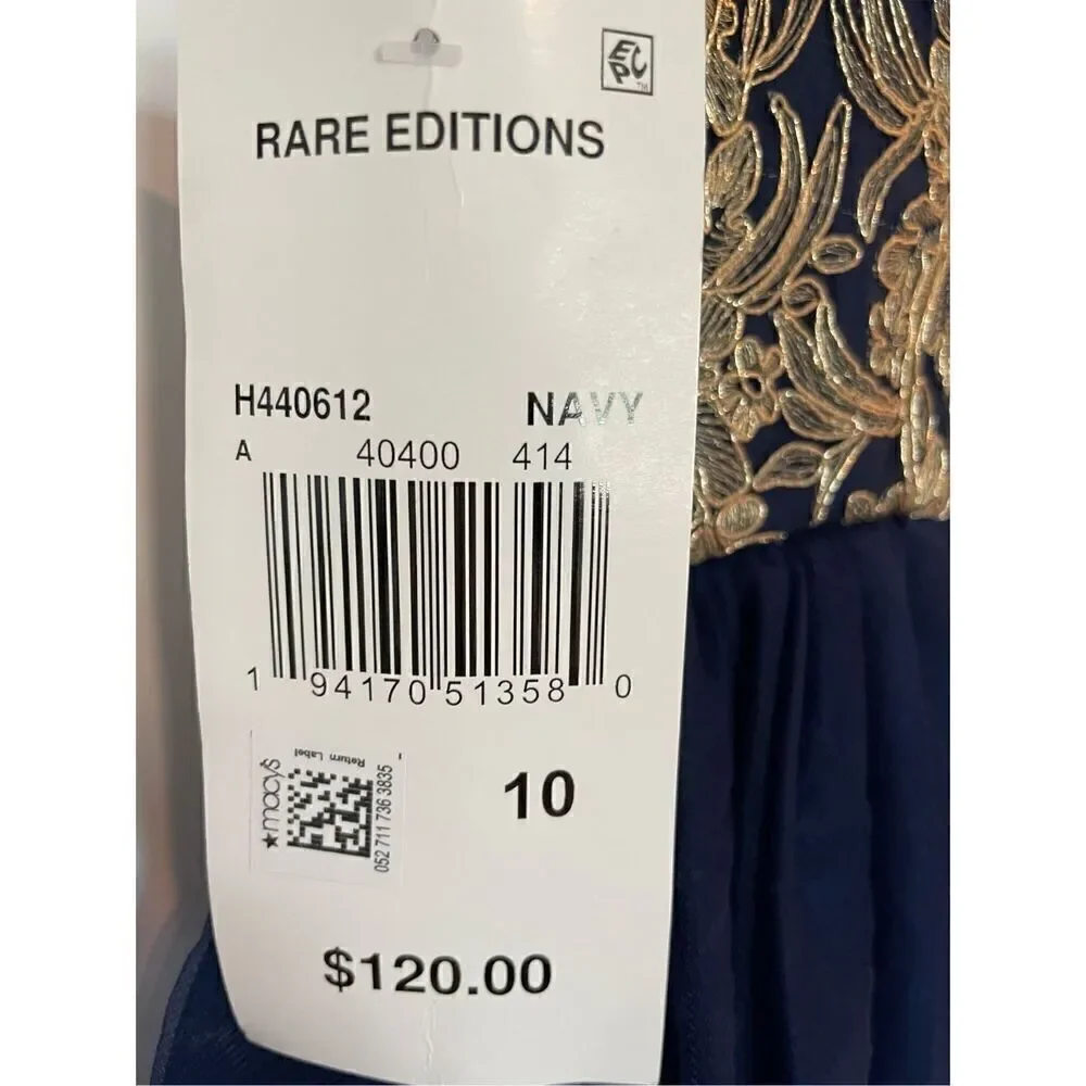 Rare Editions Girl's Mesh Embroidered Floral Sleeveless Dress Blue Gold Size 10 - Picture 5 of 5
